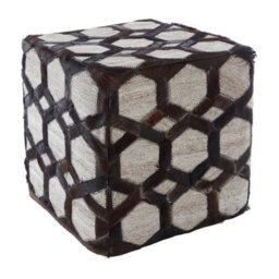 Orsina Safira Genuine Grey Leather Patchwork Pouffe - thumbnail 4
