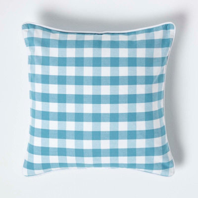 Homescapes Blue Block Check Cotton Gingham Cushion Cover, 45 X 45 Cm - image 1