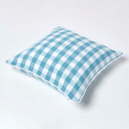 Homescapes Blue Block Check Cotton Gingham Cushion Cover, 45 X 45 Cm - thumbnail 4