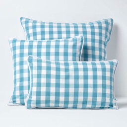 Homescapes Blue Block Check Cotton Gingham Cushion Cover, 45 X 45 Cm - thumbnail 5