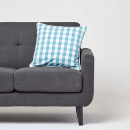 Homescapes Blue Block Check Cotton Gingham Cushion Cover, 45 X 45 Cm - thumbnail 2