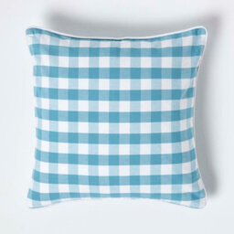 Homescapes Blue Block Check Cotton Gingham Cushion Cover, 45 X 45 Cm