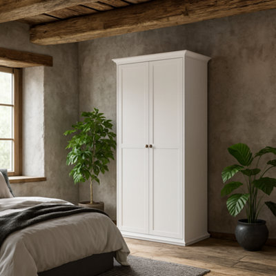 Wyld Haus Osaka Farmhouse Slim White Wooden Wardrobe 2 Doors - image 1