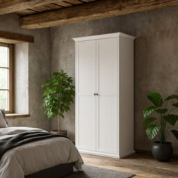 Wyld Haus Osaka Farmhouse Slim White Wooden Wardrobe 2 Doors - thumbnail 1