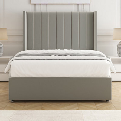 Bsspoke Hannah Divan Bed Set Silver Plush Velvet 54Inch Wingedback Panel Headboard & Mattress No Drawers In 3Ft 4Ft 4Ft6 5Ft 6Ft - image 1