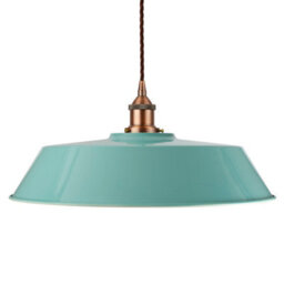 Duck Egg Blue Large Chancery Painted Dome Pendant Light With Matt Antique Copper Lamp Holder And Brown Twisted Cable - Se Home - thumbnail 1