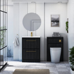 Royal Bathrooms Livora 600mm Black Woodgrain Floor Standing Vanity Unit 2 Drawer With Ceramic Basin & Brushed Brass Handle - thumbnail 3