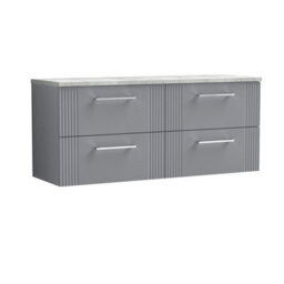 Balterley Belvide Partial Fluted 4 Drawer Wall Hung Vanity Unit With Bellato Grey Laminate Worktop - 1200mm - Satin Grey - thumbnail 1
