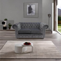 Chesterfield 2 Seater Sofa Settee Pimlico Charcoal Grey Fabric In Classic Style - thumbnail 2