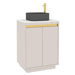 Royal Bathrooms Orion 600mm Warm Taupe Floor Standing Plain White Countertop Vanity Unit 2 Door With Art Square Basin & Brushed Brass Accent Trim - thumbnail 6