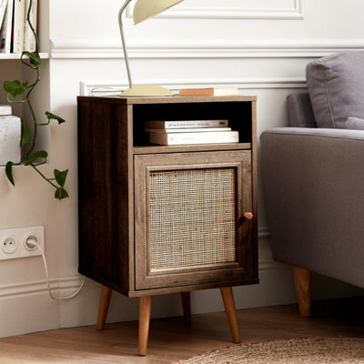 Sweeek - Scandi-Style Bedside Table With Drawer Boheme Walnut 39X40X70 Cm - image 1