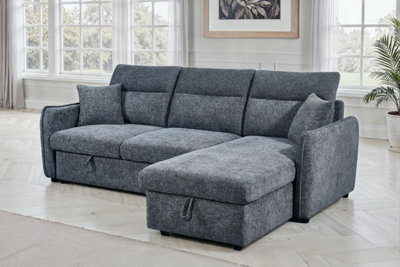 Corner Sofa Bed With Storage In Pale Blue Chenille Fabric 2C1 Sofabed - image 1