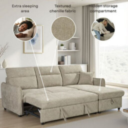 Corner Sofa Bed With Storage  In Pale Blue Chenille Fabric 2C1 Sofabed - thumbnail 8