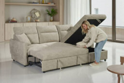 Corner Sofa Bed With Storage  In Pale Blue Chenille Fabric 2C1 Sofabed - thumbnail 9