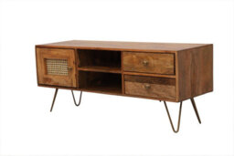 Buttercup Farm Nyack Tv Unit - Mango Wood/iron - L40 X W120 X H50 Cm - Light Brown With Natural Rattan - Assembly Required - thumbnail 3