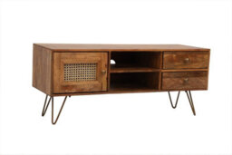 Buttercup Farm Nyack Tv Unit - Mango Wood/iron - L40 X W120 X H50 Cm - Light Brown With Natural Rattan - Assembly Required - thumbnail 4