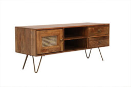 Buttercup Farm Nyack Tv Unit - Mango Wood/iron - L40 X W120 X H50 Cm - Light Brown With Natural Rattan - Assembly Required - thumbnail 2