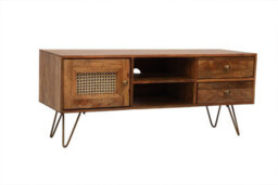 Buttercup Farm Nyack Tv Unit - Mango Wood/iron - L40 X W120 X H50 Cm - Light Brown With Natural Rattan - Assembly Required