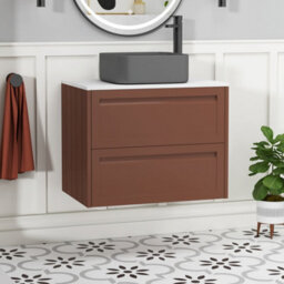 Royal Bathrooms Royal Bathroom Elmore 700mm Terracotta Clay Wall Mounted Countertop Bathroom Vanity Unit 2 Drawer With Art Square Basin - thumbnail 1