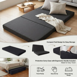 Mattress Guru Double Folding Z Bed, Tri - Folding Futon Mattress, Travel Camping Bed With Protective Travel Cover, Blue - thumbnail 4