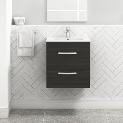 Royal Bathrooms Turin Hale Black 500mm Wall Hung Vanity Unit 2 Drawer With Minimalist Basin Sink - image 1