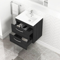 Royal Bathrooms Turin Hale Black 500mm Wall Hung Vanity Unit 2 Drawer With Minimalist Basin Sink - thumbnail 5
