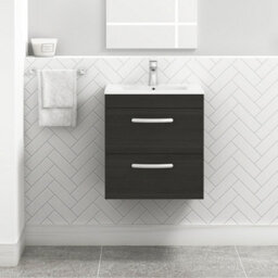 Royal Bathrooms Turin Hale Black 500mm Wall Hung Vanity Unit 2 Drawer With Minimalist Basin Sink - thumbnail 1