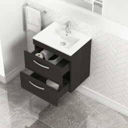 Royal Bathrooms Turin Hale Black 500mm Wall Hung Vanity Unit 2 Drawer With Minimalist Basin Sink - thumbnail 3