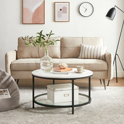 LEDREM Coffee Table, Living Room Table, Sofa Cocktail Table Faux Marble Round, Marble White And Black - image 1