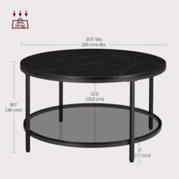 LEDREM Coffee Table, Living Room Table, Sofa Cocktail Table Faux Marble Round, Marble White And Black - thumbnail 3