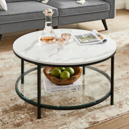 LEDREM Coffee Table, Living Room Table, Sofa Cocktail Table Faux Marble Round, Marble White And Black - thumbnail 8