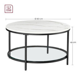 LEDREM Coffee Table, Living Room Table, Sofa Cocktail Table Faux Marble Round, Marble White And Black - thumbnail 9