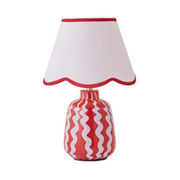 Valuelights Katy Pink And Red Wiggle Stripe Table Lamp With Scallop Shade - thumbnail 6