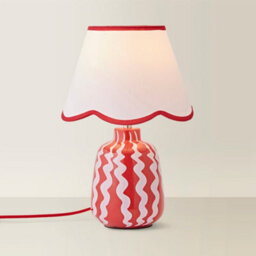 Valuelights Katy Pink And Red Wiggle Stripe Table Lamp With Scallop Shade - thumbnail 3