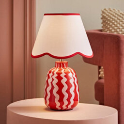 Valuelights Katy Pink And Red Wiggle Stripe Table Lamp With Scallop Shade - thumbnail 1