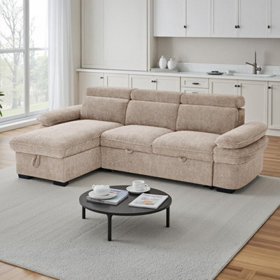 Blake Universal Corner 4 Seater Fabric Sofa Bed Beige - image 1