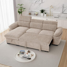 Blake Universal Corner 4 Seater Fabric Sofa Bed Beige - thumbnail 2