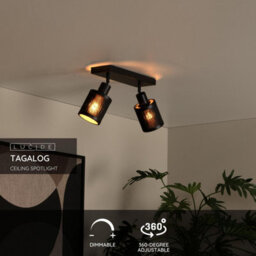 Lucide Tagalog Scandinavian Twin Ceiling Spotlight - 2Xe27 - Black - thumbnail 2