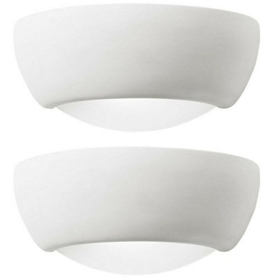 2 Pack Dimmable Led Wall Light Unglazed Ceramic Semi Dome Lounge Lamp Fitting - image 1