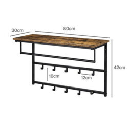 Levede Coat Rack Wall Mounted 10Kg Wooden Shelf Hooks Hanger Metal,brown - thumbnail 4