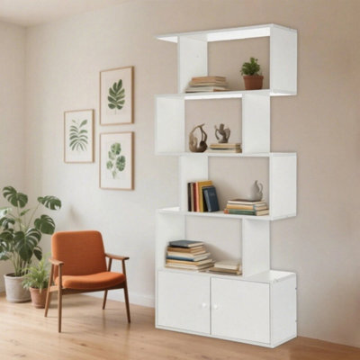 603 Modern Bookshelf, Geometric Bookcase S Shaped Book Shelves - image 1