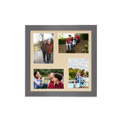 AK Frames 12X12 Dark Grey Modern Multi Photo Frame With Ivory Mount - Holds 4 Apertures (4X) 6X4 Photos - image 1