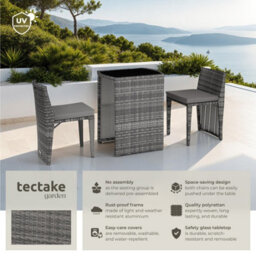 Tectake Garden Table & Chairs Hamburg - 2 Chairs, 1 Dining Table, Bistro Set - Grey - thumbnail 2