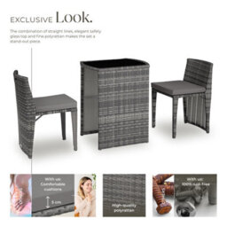 Tectake Garden Table & Chairs Hamburg - 2 Chairs, 1 Dining Table, Bistro Set - Grey - thumbnail 3