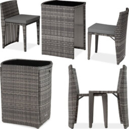 Tectake Garden Table & Chairs Hamburg - 2 Chairs, 1 Dining Table, Bistro Set - Grey