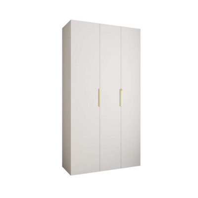 Arte Stylish White Como Iv Hinged Door Wardrobe H2460mm W1300mm D500mm, Three Doors, Eight Shelves, Hanging Rail, Gold Handles - image 1