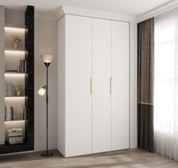 Arte Stylish White Como Iv Hinged Door Wardrobe H2460mm W1300mm D500mm, Three Doors, Eight Shelves, Hanging Rail, Gold Handles - thumbnail 2