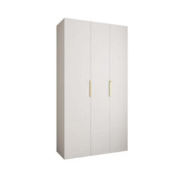 Arte Stylish White Como Iv Hinged Door Wardrobe H2460mm W1300mm D500mm, Three Doors, Eight Shelves, Hanging Rail, Gold Handles - thumbnail 1