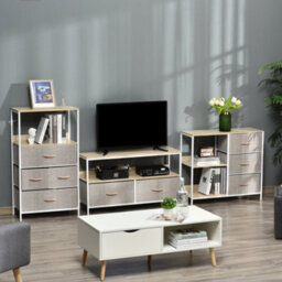 Wyld Haus Pasaha White Metal And Natural Wood Storage Chest With 3 Grey Fabric Drawers And 2 Shelves - 80W X 29D X 71H Cm - thumbnail 8