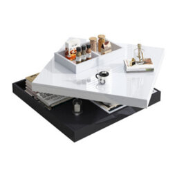 Btm 360 Rotating Coffee Table, High Gloss, Storage Compartments, Marble Effect, White - thumbnail 5